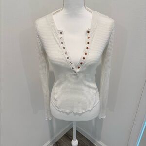 White Long Sleeve Henley Top
